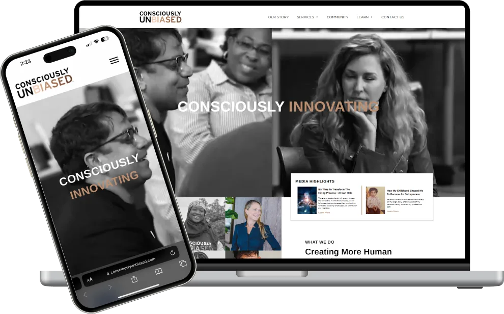 Curate Case Study - Consciously Unbiased_Mobile and Desktop Mockup