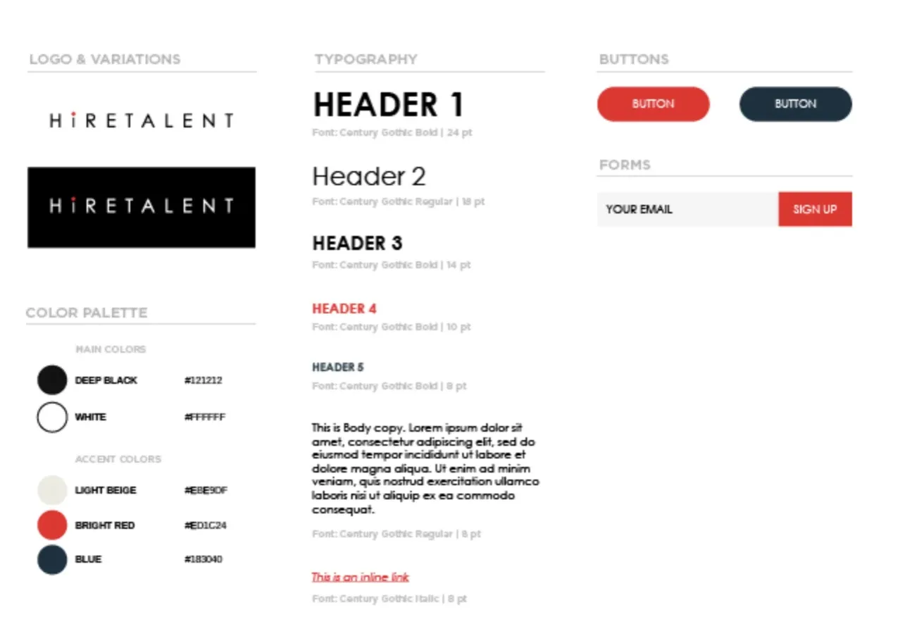 Hiretalent style guide branding